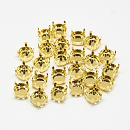 201 Stainless Steel Sew on Prong Settings, Claw Settings for Flat Back Rhinestone, Flat Round, Golden, Tray: 14.5mm, 15x7.5mm, Hole: 1mm(STAS-T032-01G-16mm)