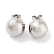 Round 316 Surgical Stainless Steel Stud Earrings for Women Men, Stainless Steel Color, 12mm(EJEW-Z050-17P)