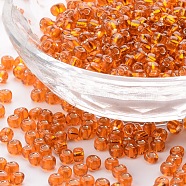 (Repacking Service Available) 6/0 Glass Seed Beads, Silver Lined Round Hole, Round, Dark OranGoe, 4mm, Hole: 1.5mm, about 12G/bag(SEED-C014-4mm-29B)