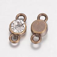 Alloy Grade A Rhinestone Single-Stone Links connectors, Flat Round, Antique Bronze, 15x7x5mm, Hole: 2mm(RB-D314-03AB)
