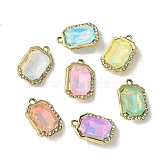 UV Plating Alloy with Mixed Color Glass Rhinestone Pendants, Rectangle, Golden, 21x14x6.5mm, Hole: 2mm(FIND-B039-07G)