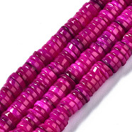 Natural Freshwater Shell Beads Strands, Dyed, Flat Round/Disc, Heishi Beads, Camellia, 6x6x1~2.5mm, Hole: 1mm, about 201~208pcs/strand, 15.20~15.43 inch(38.6~39.2cm)(SHEL-Q024-001F)