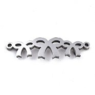 304 Stainless Steel 2-Loop Link Pendants, Laser Cut, Bowknot, Stainless Steel Color, 9x30x1.5mm, Hole: 1mm(STAS-T059-03P)