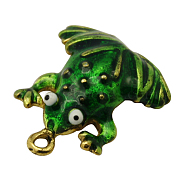 Brass Enamel Pendants, Frog, Golden Color, Green, Size: about 15mm wide, 17mm long, hole: 1.5mm(X-KK-A029-1)