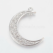 Tibetan Style Alloy Hollow Moon Links, Cadmium Free & Nickel Free & Lead Free, Platinum, 37x8x2mm, Hole: 1~3mm(TIBEP-5312-P-FF)