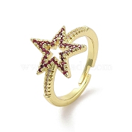 Brass Pave Cubic Zirconia Adjustable Rings, Star, Real 18K Gold Plated, Inner Diameter: 17.2mm(RJEW-M170-24G)