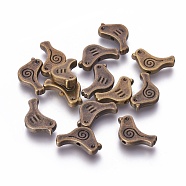 Tibetan Style Alloy Beads, Lead Free & Nickel Free & Cadmium Free, Bird, Antique Bronze, 9mm long, 15mm wide, 2.5mm thick, Hole: 1.5mm(X-MAB5587Y-NF)