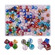 150Pcs 3 Style Electroplate Glass Beads Strands, AB Color Plated, Faceted, Mixed Shape, Mixed Color, 7.5~8x7.5~8x7.5~8mm, Hole: 1mm, 50pcs/style(EGLA-YW0001-38)