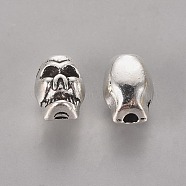 Metal Tibetan Style Alloy Beads, Cadmium Free & Lead Free, Skull Beads for Halloween, Antique Silver, about 6mm wide, 8mm long, 7.5mm thick, hole: 2.5mm(PALLOY-B731-AS)