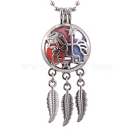 Alloy Diffuser Locket Pendants, with Rocking Horse Pattern, Excluding Chain, Woven Net/Web with Feather, Platinum, 55x24mm(BOTT-PW0001-052P-N)