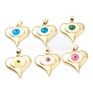 Brass Enamel Pendants, Real 18K Gold Plated, Long-Lasting Plated, Heart with Evil Eye, Mixed Color, 26x25x6mm, Hole: 3.5x5.5mm(ZIRC-J025-78G)