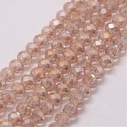 Electroplate Glass Bead Strands, Rondelle, Faceted, Rainbow Plated, Moccasin, 3~3.5x2mm, Hole: 1mm, about 120~125pcs/strand, 12.4 inch(GLAA-K016-2x3mm-03FR)