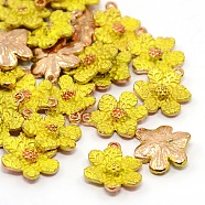 Rose Gold Tone Alloy Enamel Pendants, Flower Charms, Yellow, 16x14x2mm, Hole: 1mm(ENAM-J475-04RG)