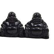 Natural Obsidian Carved Maitreya Buddha Statue Home Decoration, Feng Shui Figurines, 30mm(G-PW0007-048A-03)