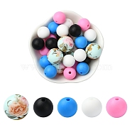 30Pcs 5 Colors Food Grade Eco-Friendly Silicone Beads, Round, Mixed Color, 12~15x12~15mm, Hole: 2mm, 6pcs/color(SIL-YW0001-27)