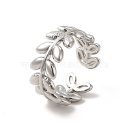 304 Stainless Steel Leafy Branch Open Cuff Ring for Women, Stainless Steel Color, US Size 7 1/4(17.5mm)(RJEW-P081-01P)