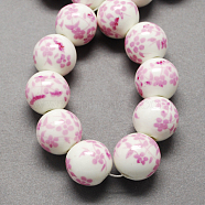 Handmade Printed Porcelain Beads, Round, Pearl Pink, 16mm, Hole: 4mm(PORC-Q201-16mm-3)