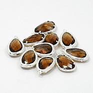 Silver Color Plated Brass Glass Pendants, Faceted Teardrop Charms, Sienna, 22x14x6mm, Hole: 1mm(GLAA-J045-02S)