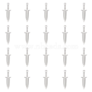 20Pcs 304 Stainless Steel Pendants, Sword Charm, Stainless Steel Color, 21x6.5x2mm, Hole: 1mm(FIND-UN0002-44B)