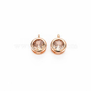Brass Charms, with Rhinestone, Nickel Free, Flat Round, Real 18K Gold Plated, Gold Quartz, 7x5x3mm, Hole: 1mm(KK-S364-161A)