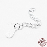 925 Sterling Silver Extender Chains, with Teardrop Charms, Silver, 40mm(STER-F032-11S)