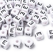 Letter Acrylic European Beads, Horizontal Hole, Cube, Letter.E, 10x10x10mm, Hole: 3.5~4mm, about 598pcs/500g(OPDL-R050-10mm-E)