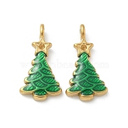 304 Stainless Steel Pendant Rhinestone Settings, with Enamel, Real 18K Gold Plated, Christmas Tree, Real 18K Gold Plated, 21x11x4mm, Hole: 1.8mm(STAS-R008-02G)