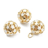 Brass Enamel Charms, with Jump Ring, Real 18K Gold Plated, Long-Lasting Plated, Round with Star, White, 14.5x12.5mm, Jump Ring: 5x1mm, Hole: 3mm(KK-A153-02G-B)