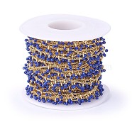 Handmade Enamel Beaded Chains, with Brass Curb Chains, Soldered, with Spool, Long-Lasting Plated, Real 18K Gold Plated, Dark Blue, 5.5x1.5~2mm, about 32.8 Feet(10m)/roll(CHC-P007-D03)