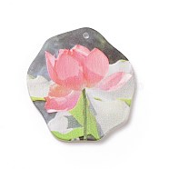 Acrylic Pendants, 3D Printed, Polygon, Flower Pattern, 36x33.5x2.5mm, Hole: 1.8mm(FIND-I024-01B)