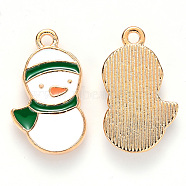 Alloy Enamel Pendants, for Christmas, Snowman, Light Gold, Green, 20x12x2mm, Hole: 1.6mm(X-ENAM-S121-016B)