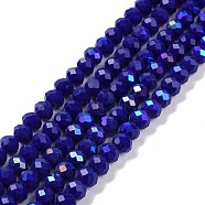 Electroplate Opaque Solid Color Glass Beads Strands, Half Rainbow Plated, Faceted, Rondelle, Blue, 3.5x3mm, Hole: 0.4mm, about 123~127pcs/strand, 13.7~14.1 inch(35~36cm)(EGLA-A034-P3mm-L12)