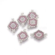 MIYUKI & TOHO Handmade Japanese Seed Beads Links, Loom Pattern, Rhombus, Pale Violet Red, 18~20x13~14x1.7mm, Hole: 2mm(SEED-A027-P05)