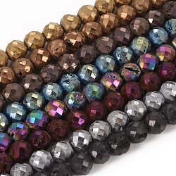 Electroplate Natural Druzy Geode Quartz Crystal Beads Strands, Faceted, Round, Mixed Color, 6mm, Hole: 1.4mm, about 73pcs/strand, 14.9~15.3 inch(38~39cm)(G-I250-04A)