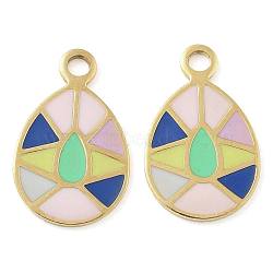 Ion Plating(IP) 304 Stainless Steel Enamel Charms, Real 18K Gold Plated, Teardrop Charm, Colorful, 16.5x10.5x0.5mm, Hole: 1.8mm(STAS-U032-06G-01)