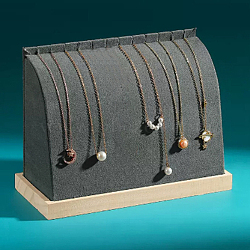 Velvet Necklace Organizer Display Stands, Jewelry Display Rack for Necklace, with Wooden Base, Gray, 21x9x15.5cm(PW-WG42274-05)