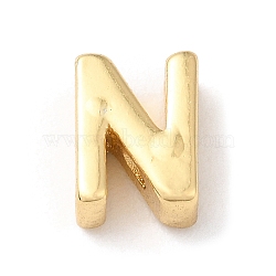 Rack Plating Brass Slide Charms, Cadmium Free & Lead Free, Real 18K Gold Plated, Letter, Letter N, 7.5x5.5x3.5mm, Hole: 1.4mm(KK-M254-15G-N)
