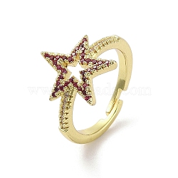 Brass Pave Cubic Zirconia Adjustable Rings, Star, Real 18K Gold Plated, Inner Diameter: 17.2mm(RJEW-M170-24G)