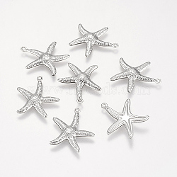 Tarnish Resistant 201 Stainless Steel Pendants, Starfish/Sea Stars, Stainless Steel Color, 22x20.5x2.5mm, Hole: 1mm(STAS-P174-03P)