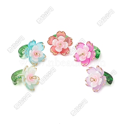 40Pcs 5 Colors Transparent Acrylic Pendants, Flower, with 304 Stainless Steel Loop, Golden Metal Enlaced, Mixed Color, 20.5x18x18.5mm, Hole: 1.8mm(PALLOY-SZ00023)