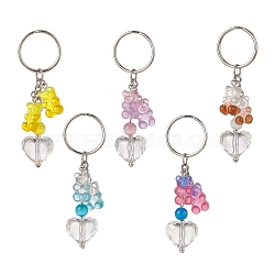 Gradient Bear & Heart Acrylic Pendant Keychain, with Iron Rings, for Key Bag Car Pendant Decoration, Mixed Color, 8.1cm, 5pcs/set(KEYC-TA00005)