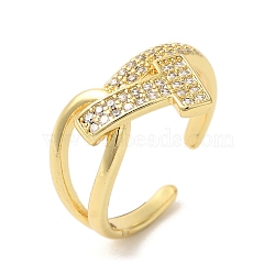 Initial Letter T Brass Micro Pave Cubic Zirconia Open Cuff Rings, Knot Chunky Ring for Women, Lead Free & Cadmium Free, Real 18K Gold Plated, 14mm, Inner Diameter: adjustable(RJEW-U008-45G)