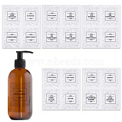 5 Sheets PVC Adhesive Bathroom Sorting Storage Stickers, Waterproof Soap Labels for Bathroom Can/Bottles, with Black Word, Grass Pattern, 230x200x0.2mm, Sticker: 95x80mm, 4pcs/sheet, 5 sheets/bag(STIC-WH0003-009B)