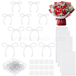DIY Wedding Bouquet Charm Making Kit, including Resin Imitation Pearl Beads Bowknot, Plastic Pins, Acrylic Imitation Pearl Stickers & Double-sided Tape, White, 66x65x4~6mm, 5pcs(DIY-SP0006-90A)