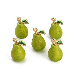 Alloy Enamel Pendants, 3D Pear Charms, Golden, Yellow Green, 19x12x11mm, Hole: 1.4mm(AL-CBAC5EF-06G)