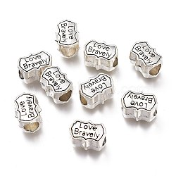Tibetan Style Alloy European Beads, Large Hole Beads, Rectangle with Word Love Bravely, Antique Silver, 11.5x8x6.5mm, Hole: 4.5mm(PALLOY-H170-14AS)