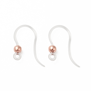 Transparent Resin Earring Hooks, with 316 Stainless Steel Round Beads and Horizontal Loop, Rose Gold, 16x12x3mm, Hole: 1.2mm, 21 Gauge, Pin: 0.7mm