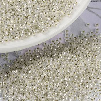 MIYUKI Round Rocailles Beads, Japanese Seed Beads, 15/0, (RR1901) Semi-Frosted Silverlined Crystal, 1.5mm, Hole: 0.7mm, about 250000pcs/pound