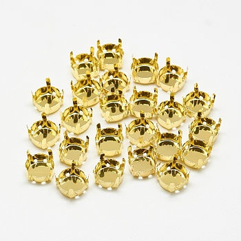 201 Stainless Steel Sew on Prong Settings, Claw Settings for Flat Back Rhinestone, Flat Round, Golden, Tray: 14.5mm, 15x7.5mm, Hole: 1mm