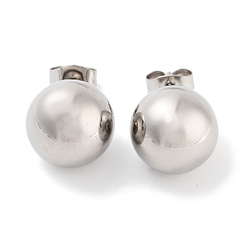 Round 316 Surgical Stainless Steel Stud Earrings for Women Men, Stainless Steel Color, 12mm